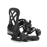 Union Women's Rosa Snowboard Binding - A black snowboard binding with a geometric cutout design on the highback strap and a white logo on the baseplate.