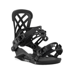 Union Women's Rosa Snowboard Binding - A black snowboard binding with a geometric pattern on the straps and a white logo on the baseplate.
