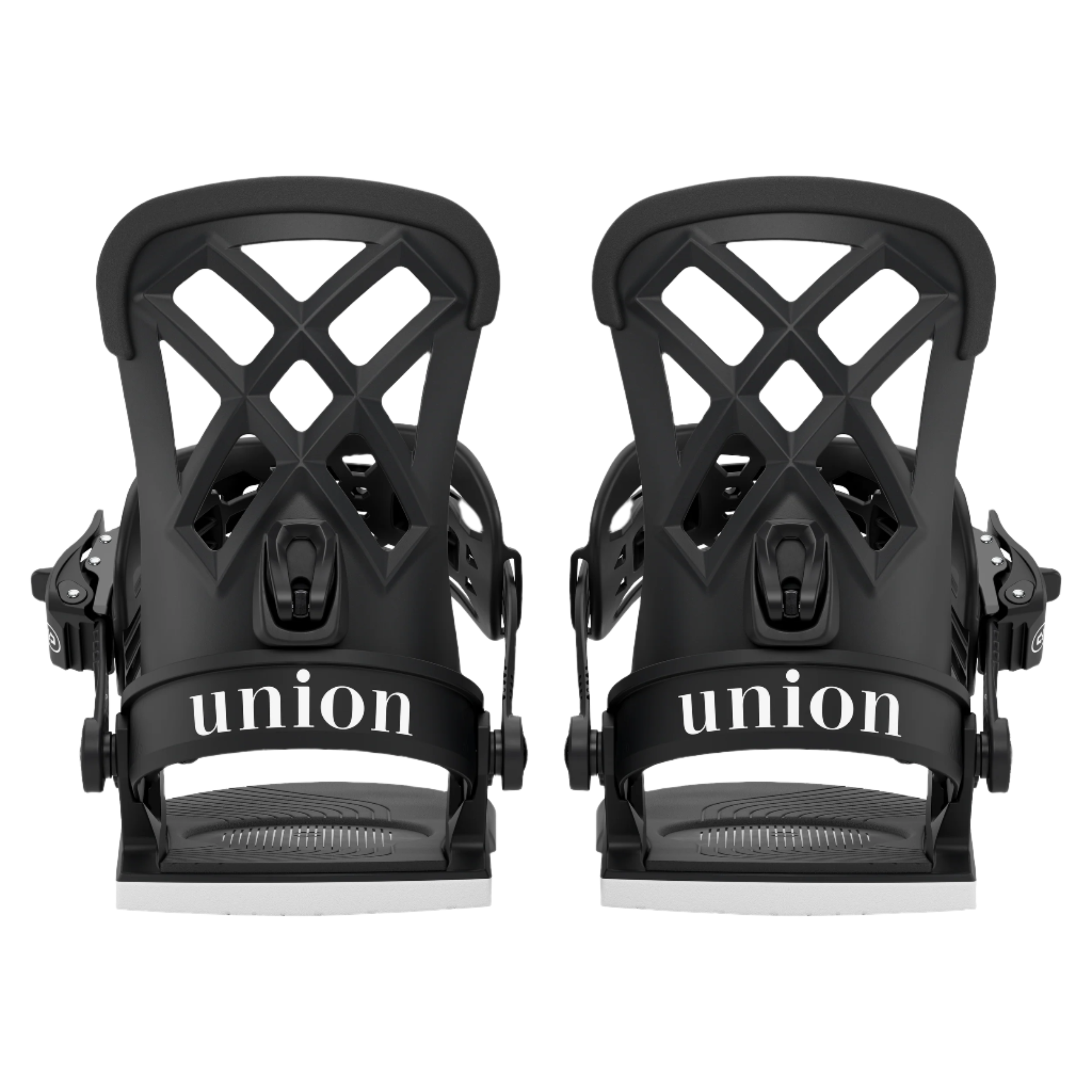 Union Women's Rosa Snowboard Binding - A black snowboard binding with a geometric diamond pattern on the top strap and a textured grip pad on the footbed.