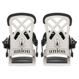 Union Women's Rosa Snowboard Binding - A white snowboard binding with a geometric pattern on top and black buckles.