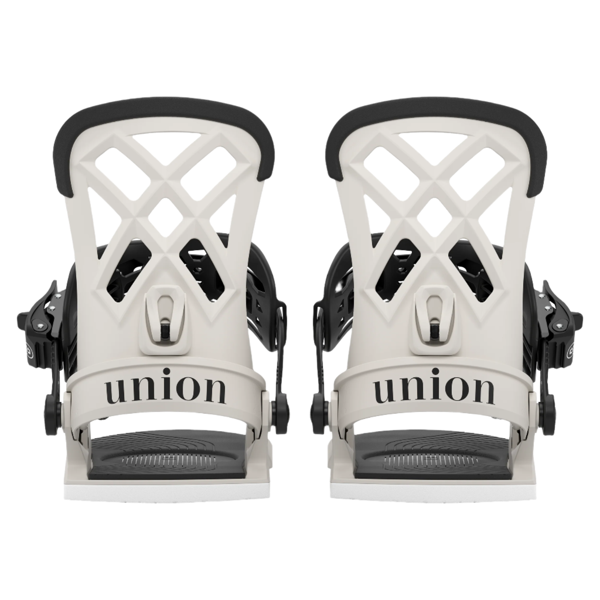 Union Women's Rosa Snowboard Binding - A white snowboard binding with a geometric pattern on top and black buckles.