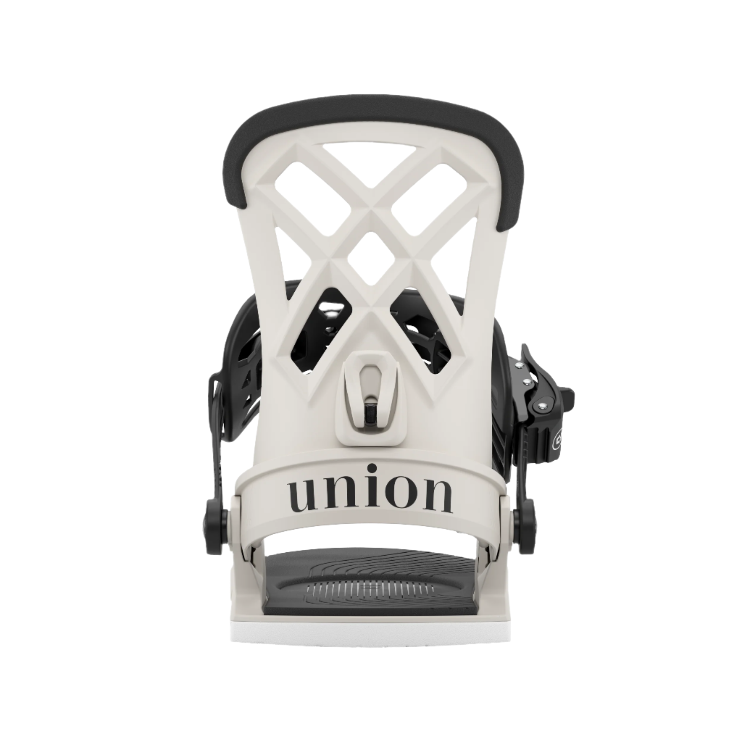 Union Women's Rosa Snowboard Binding - A white snowboard binding with a geometric pattern on top and black straps.