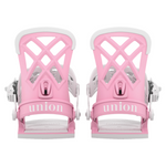 Union Women's - Rosa Snowboard Binding 2026 is shown in a light pink color with white accents and a geometric pattern on the straps.