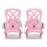 Union Women's - Rosa Snowboard Binding 2026 is shown in a light pink color with white accents and a geometric pattern on the straps.