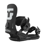 Union Strata Snowboard Bindings 2026 - Black bindings with white lettering on top strap and black buckles.