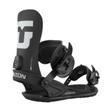 Union Strata Snowboard Bindings 2026 - Black bindings with white lettering on top strap and black buckles.