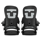 Union Strata Snowboard Bindings 2026 - Black bindings with a large gray "U" logo on top of each boot area.