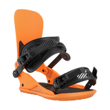 Union Strata Snowboard Bindings 2026 - A pair of black bindings with a sleek, modern design and silver buckles.