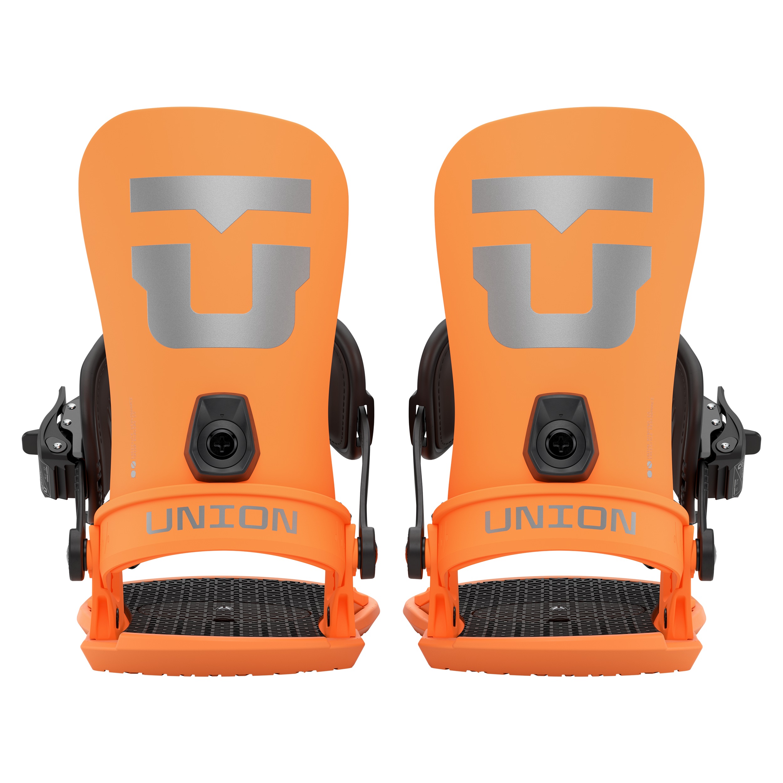 Union Strata Snowboard Bindings 2026 - A pair of snowboard bindings with a sleek, modern design and silver buckles.