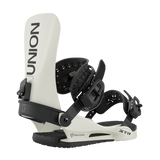 Union STR Snowboard Bindings - White bindings with black buckles and straps.