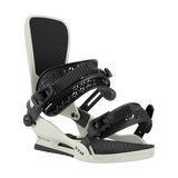 Union STR Snowboard Bindings - Black bindings with silver buckles on a white background.