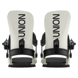 Union STR Snowboard Bindings - Black bindings with silver buckles on a white background.
