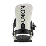 Union STR Snowboard Bindings - A pair of black snowboard bindings with a sleek, modern design and silver screws.