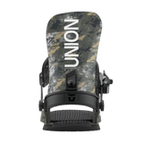 Union STR Snowboard Bindings - A pair of black snowboard bindings with silver screws and buckles.