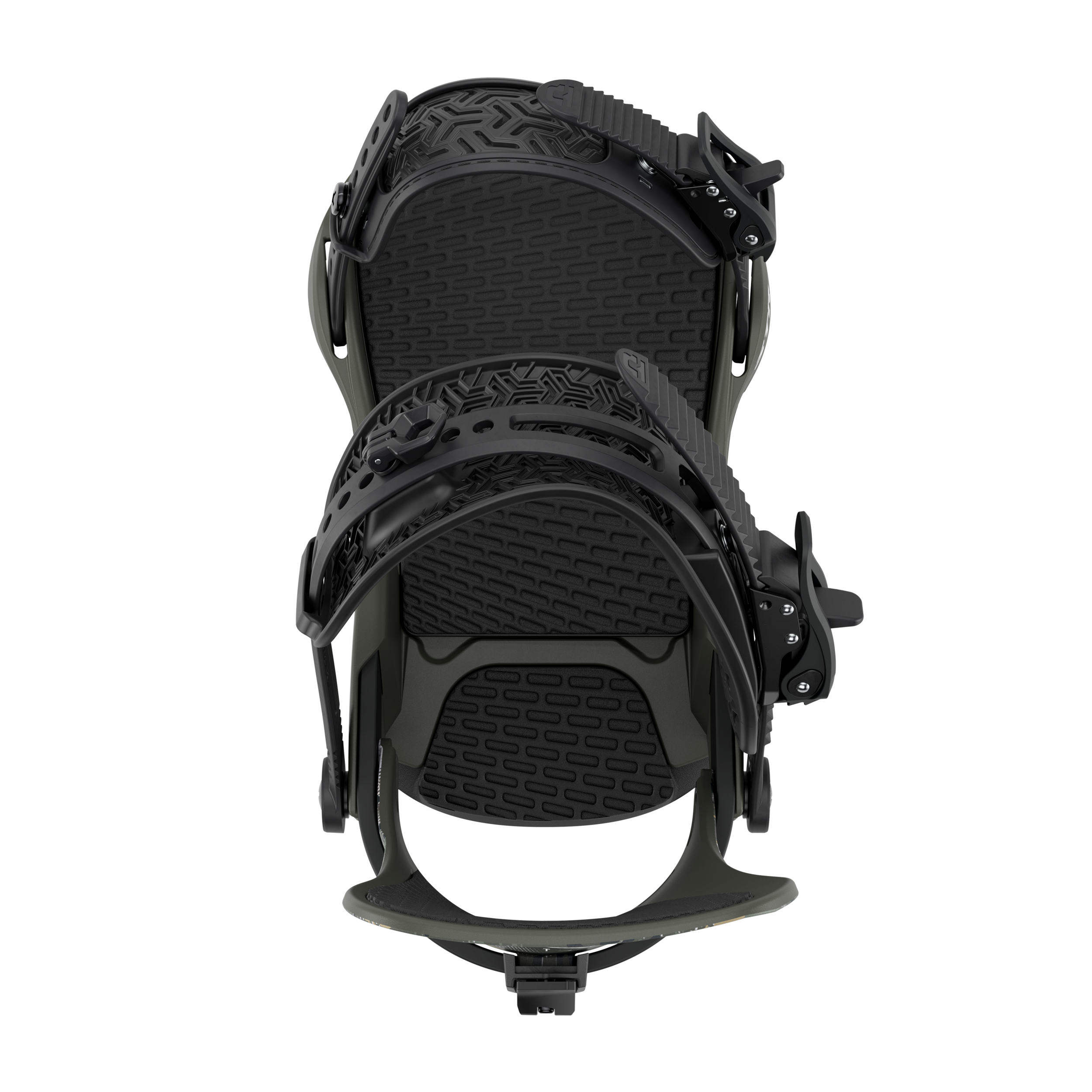 Union STR Snowboard Bindings 2026 - A pair of black snowboard bindings with a textured pattern on the straps and buckles.