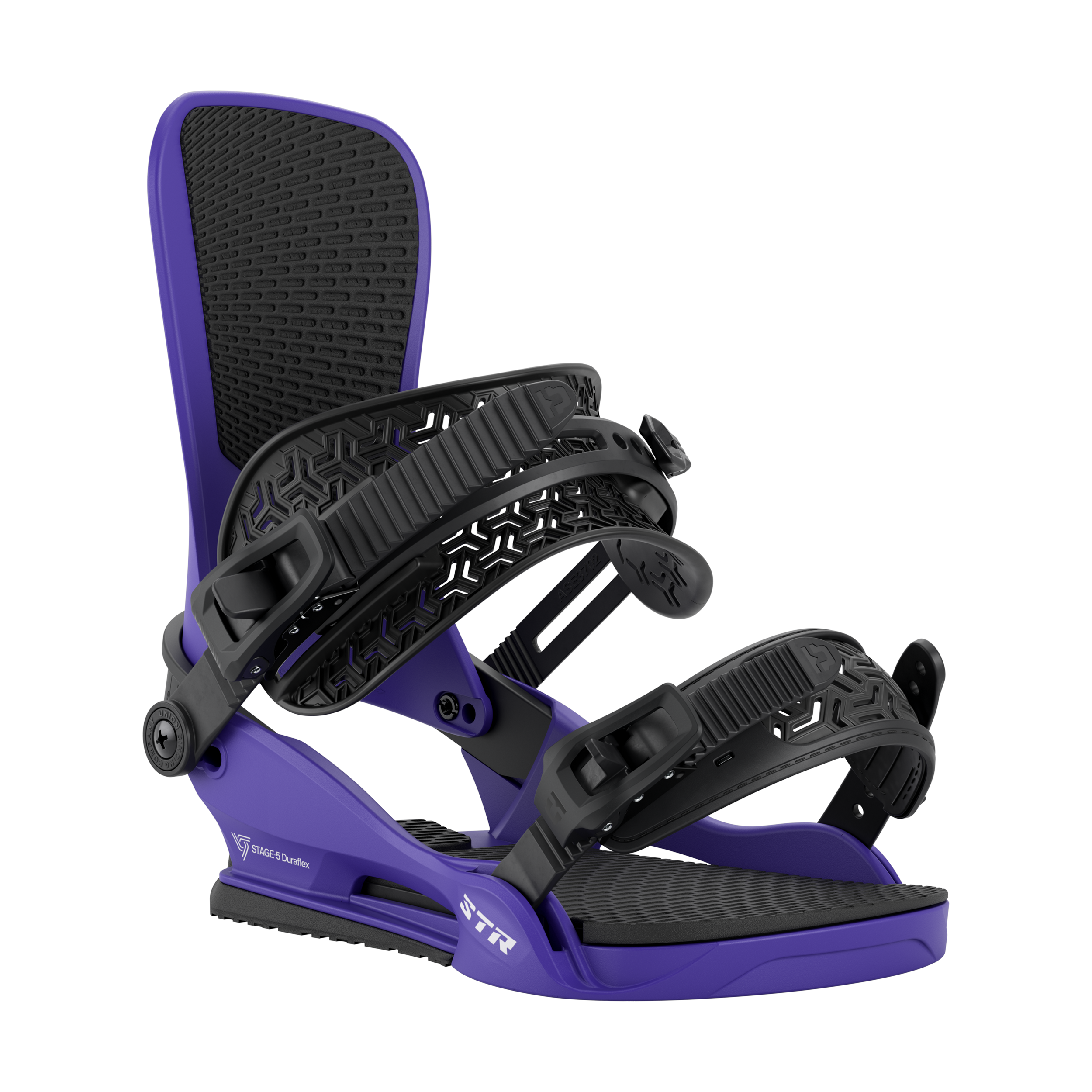 Union STR Snowboard Bindings - 2026 snowboard bindings with black straps and buckles on a white background.