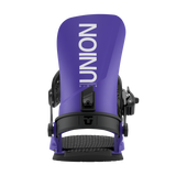 Union STR Snowboard Bindings - A pair of snowboard bindings with a sleek black strap and silver buckles.