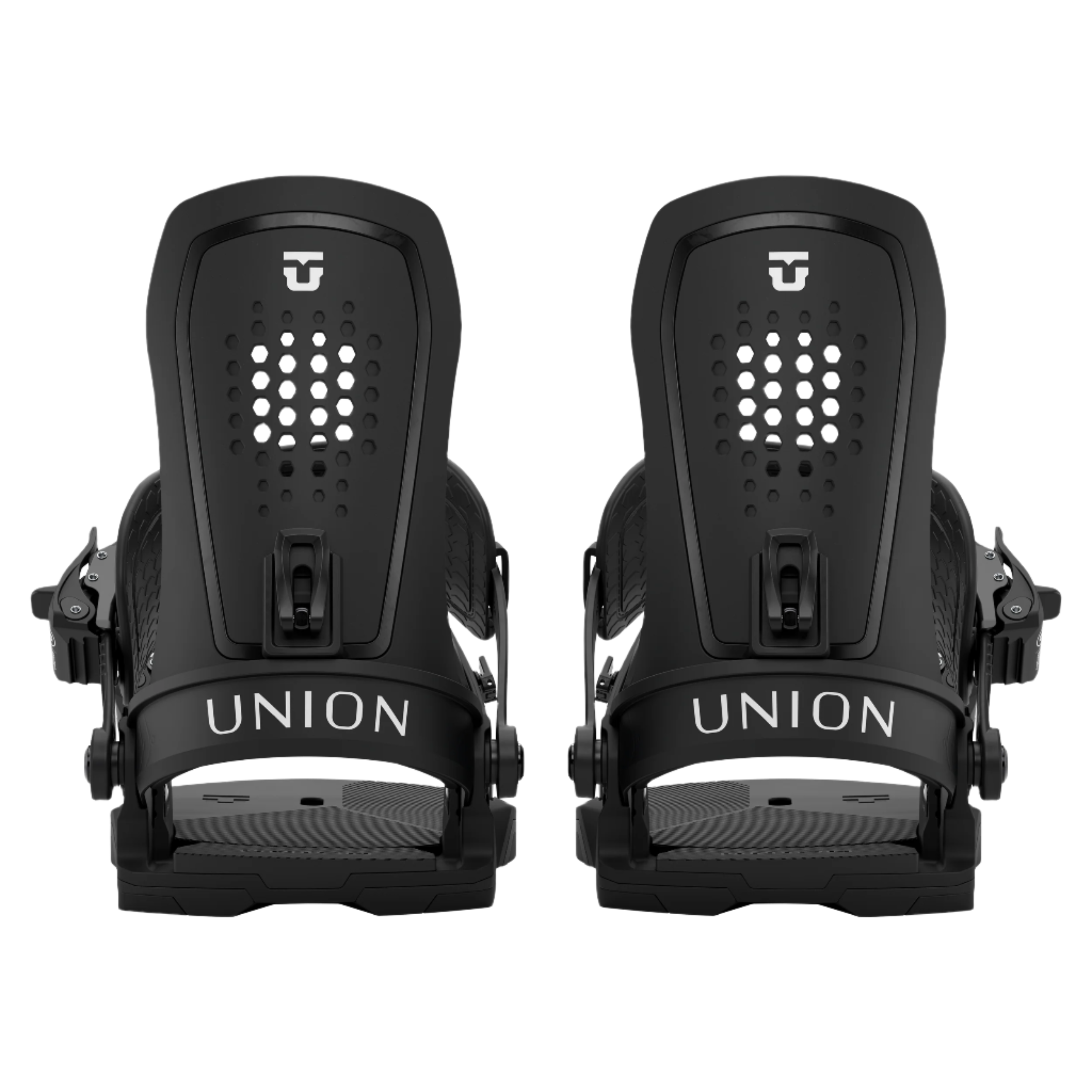 Union Women's Trilogy Snowboard Binding - Black snowboard bindings with white logo on top of buckles and straps.