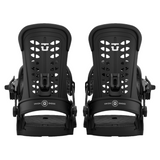 Union Women's Trilogy Classic Snowboard Binding - A black snowboard binding with a white logo on top and a small metal clip in the middle of the strap.