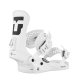 Union Women's Trilogy Classic Snowboard Binding - A white snowboard binding with a black logo on the strap and a black buckle.