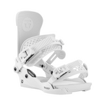 Union Women's Trilogy Classic Snowboard Binding - A white snowboard binding with a black logo on the strap and a black buckle.