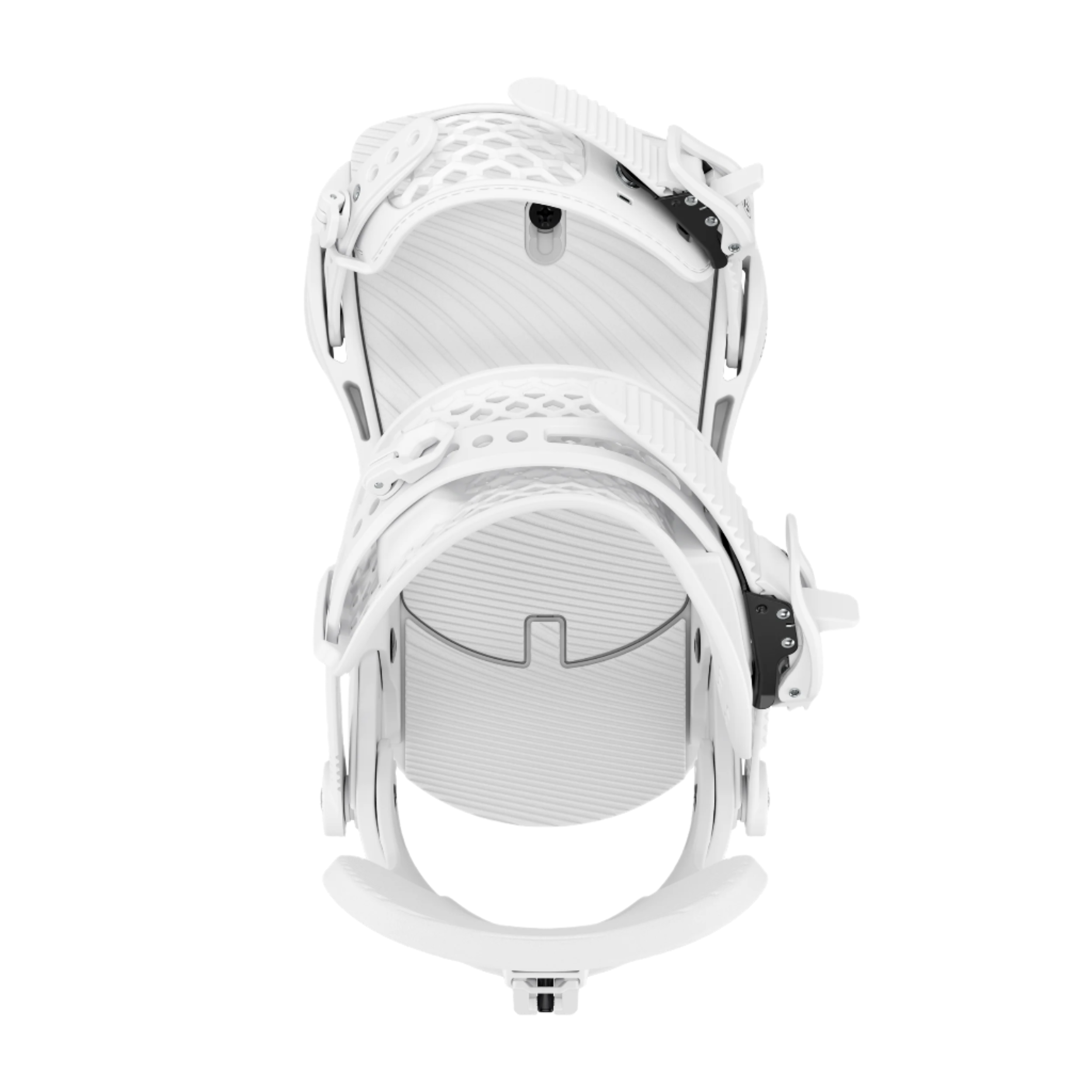 Union Women's Trilogy Classic Snowboard Binding - A white snowboard binding with a black strap and silver screws, viewed from above.