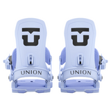 Union Women's Trilogy Snowboard Binding - A light blue snowboard binding with a black logo on top and a textured footbed.