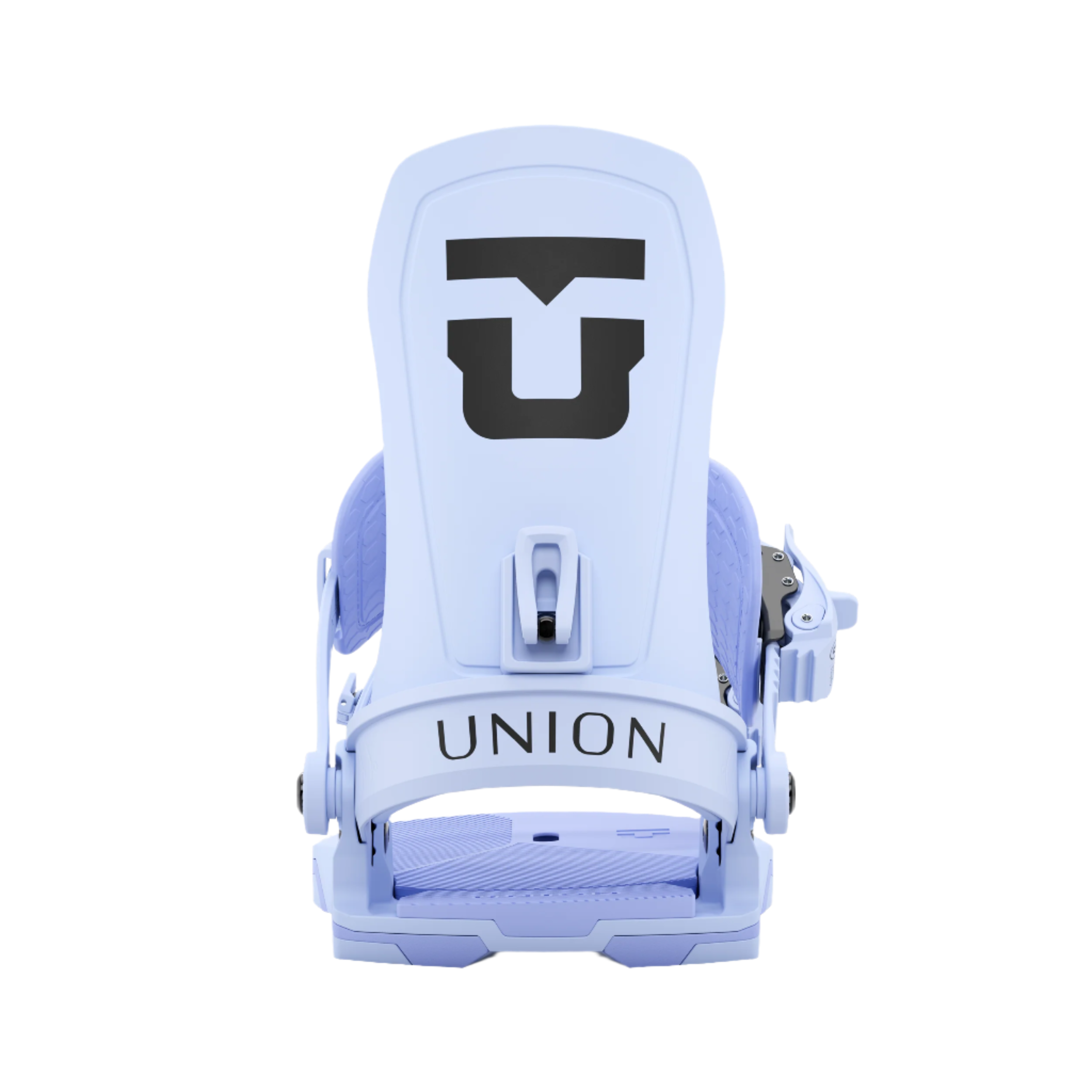 Union Women's Trilogy Snowboard Binding - A light blue snowboard binding with a large black "U" logo on top and a strap that says "UNION".