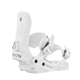 Union Women's Trilogy Snowboard Binding - A white snowboard binding with a black logo on top and a black strap buckle.