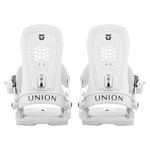 Union Women's Trilogy Snowboard Binding - A white snowboard binding with a black logo on top and a textured strap.
