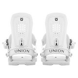 Union Women's Trilogy Snowboard Binding - A white snowboard binding with a black logo on top and a textured strap.
