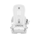 Union Women's Trilogy Snowboard Binding - A white snowboard binding with a black logo on top and a black strap buckle.