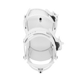 Union Women's Trilogy Snowboard Binding - A white snowboard binding with a textured pattern on the top strap and a black metal component on the right side.