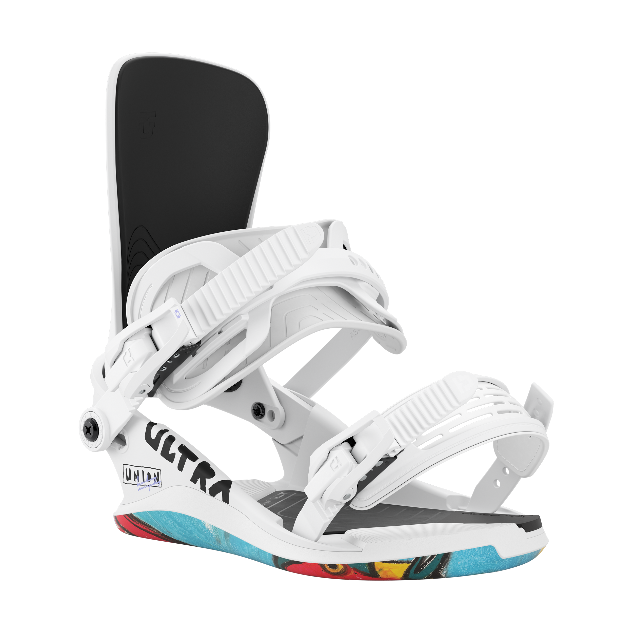 Union Ultra Snowboard Bindings 2026 - White bindings with black straps on a white background.