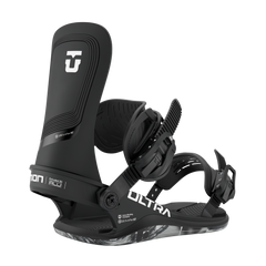 Union Ultra Snowboard Bindings 2026 - Black bindings with white lettering and logos on a light gray background.