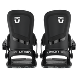 Union Ultra Snowboard Bindings 2026 - Black bindings with white logo on top of high back and black straps.