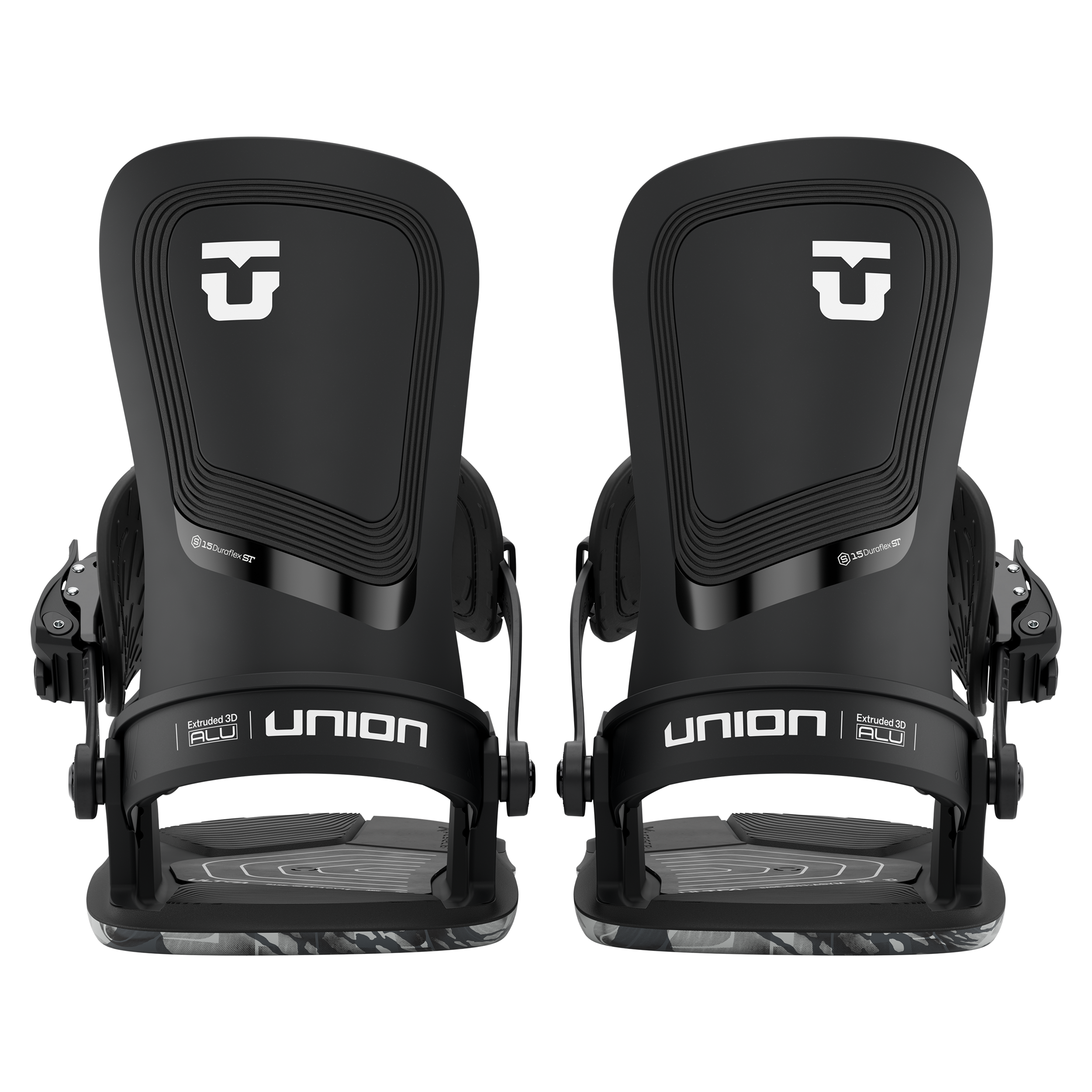 Union Ultra Snowboard Bindings 2026 - Black bindings with white logo on top of high back and black straps.