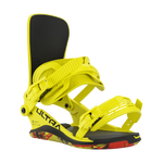 Union Ultra Snowboard Bindings 2026 - A pair of yellow snowboard bindings with black straps and buckles, featuring a sleek design on a white background.