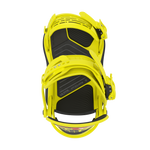 Union Ultra Snowboard Bindings 2026 - A pair of bright yellow snowboard bindings with black straps and buckles, viewed from above.