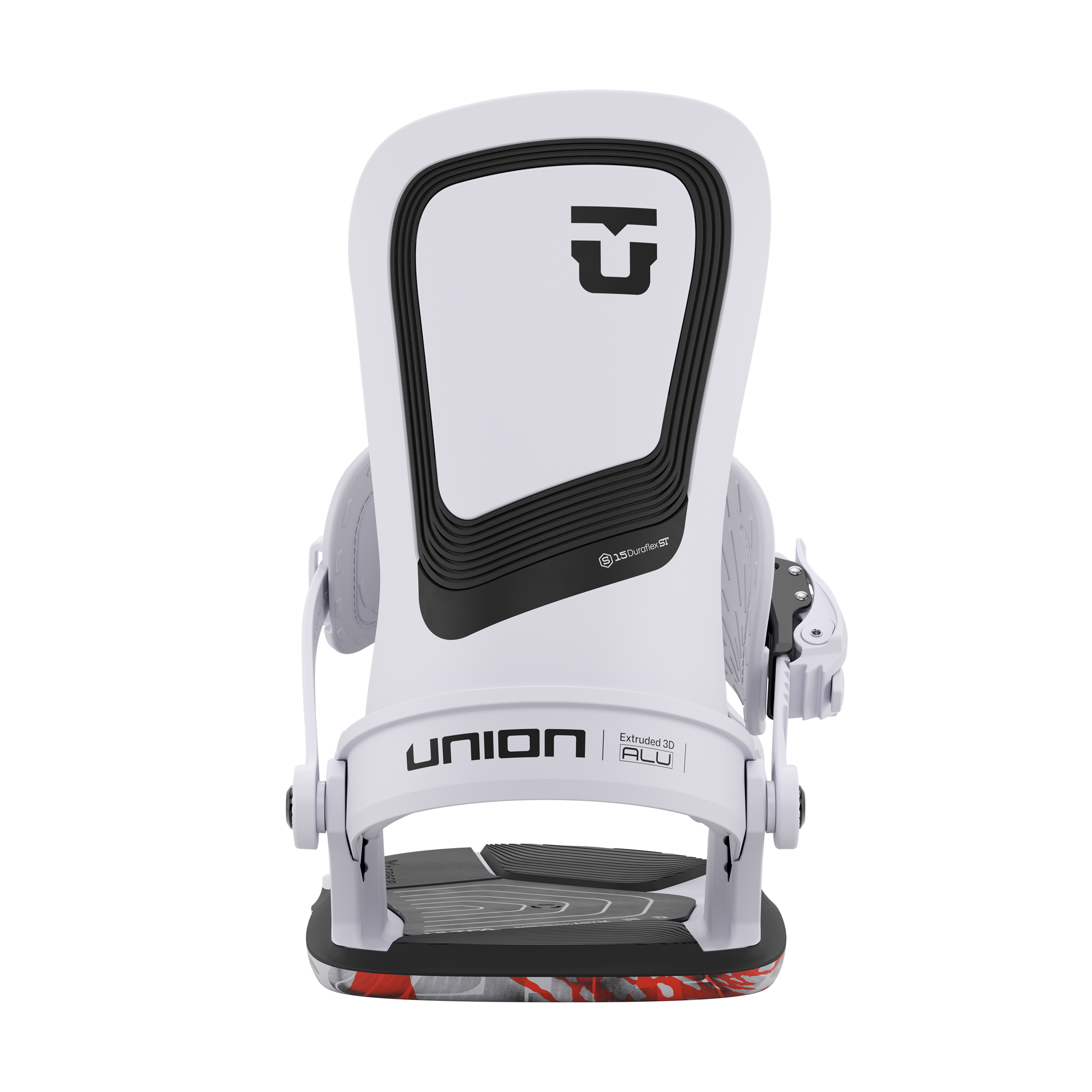 Union Ultra Snowboard Bindings 2026 - A pair of white snowboard bindings with black straps and buckles, featuring a sleek design on a solid white background.