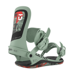 Union Ultra Snowboard Bindings 2026 - A pair of snowboard bindings with a predominantly black base and red accents on the straps.