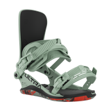 Union Ultra Snowboard Bindings 2026 - A pair of sage green snowboard bindings with black straps and buckles, featuring a sleek design on a solid white background.