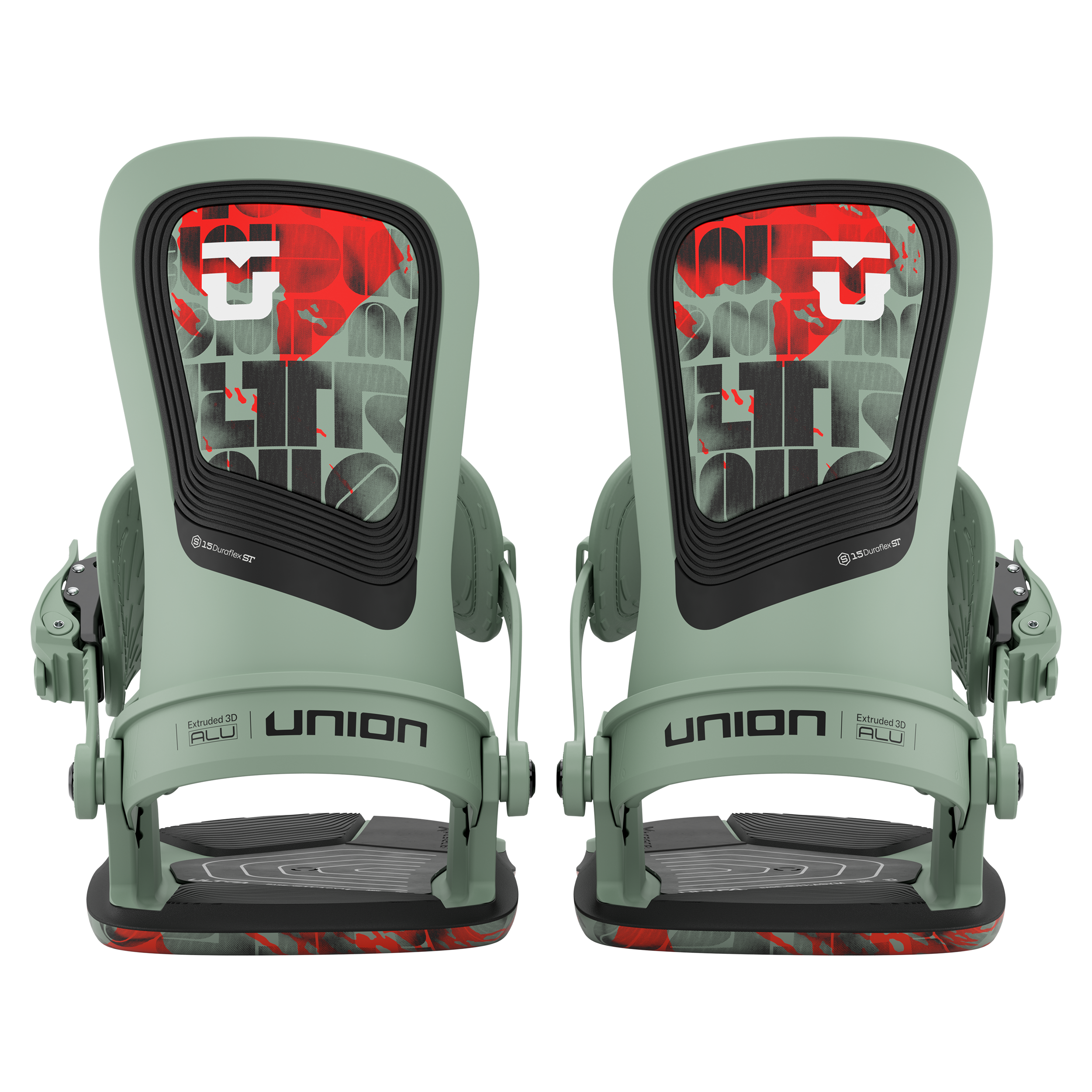 Union Ultra Snowboard Bindings 2026 - A pair of snowboard bindings with a sleek, modern design and silver buckles.