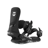 Union Women's Ultra Snowboard Binding - Black snowboard binding with white lettering and logo on top strap.