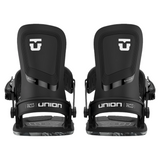 Union Women's Ultra Snowboard Binding - Black snowboard bindings with white logo on top strap and silver screws.