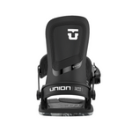Union Women's Ultra Snowboard Binding - A black snowboard binding with a white logo on top and a clear plastic base plate.