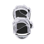 Union Women's Ultra Snowboard Binding - A black snowboard binding with a white logo and silver screws, viewed from above.