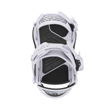 Union Women's Ultra Snowboard Binding - A black snowboard binding with a white logo and silver screws, viewed from above.