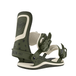 Union Women's Ultra Snowboard Binding - A dark green snowboard binding with a white stripe and black starburst pattern on the strap.