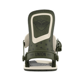 Union Women's Ultra Snowboard Binding - A dark green snowboard binding with a white border around the top and a black moth design in the center.